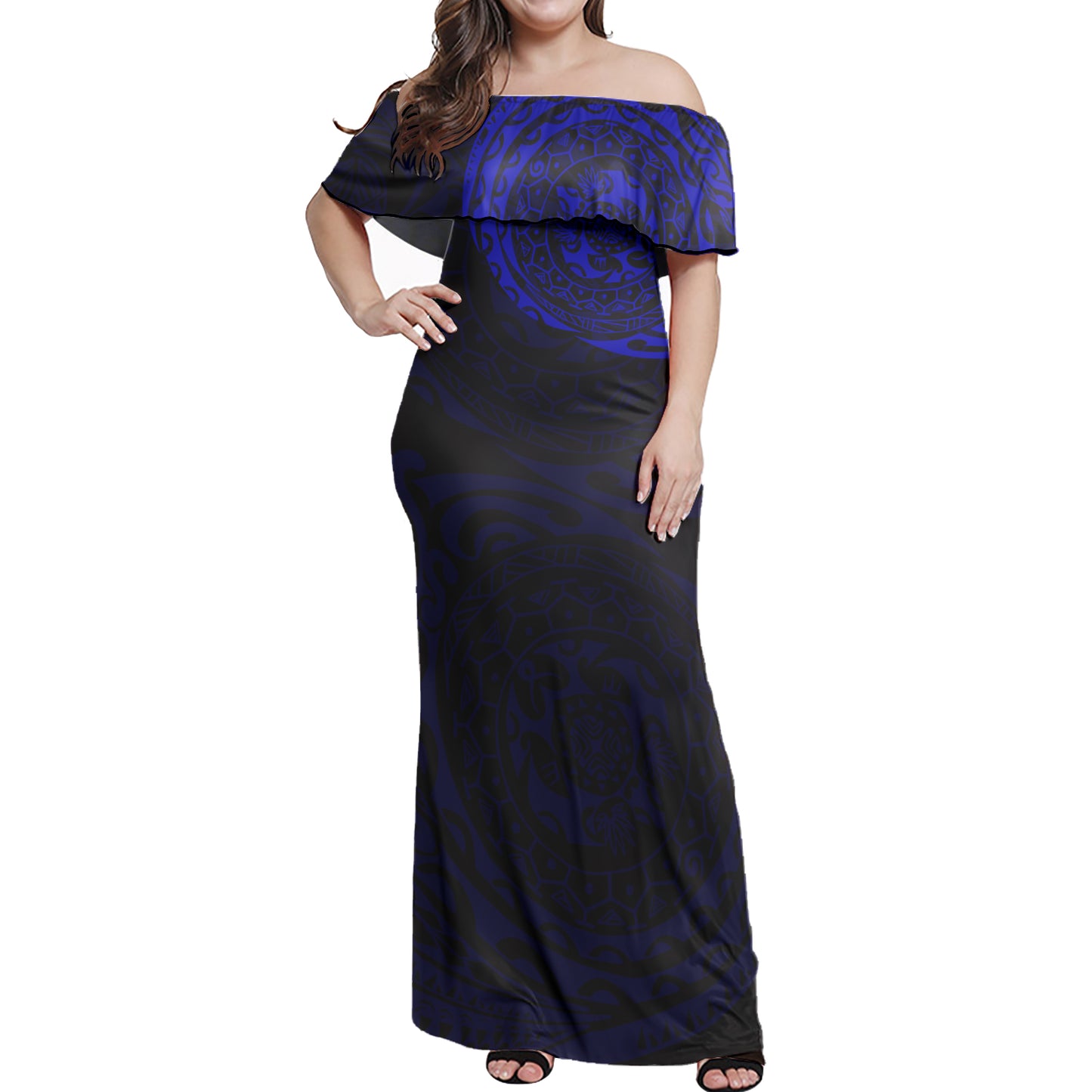 Polynesian Tattoo Style Women Off Shoulder Long Dress Version 2.0