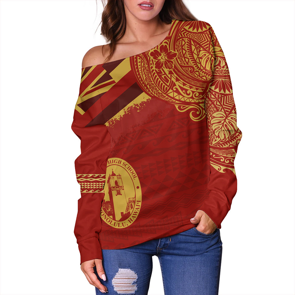 Hawaii Off Shoulder Sweatshirt President Theodore Roosevelt High School With Crest Style