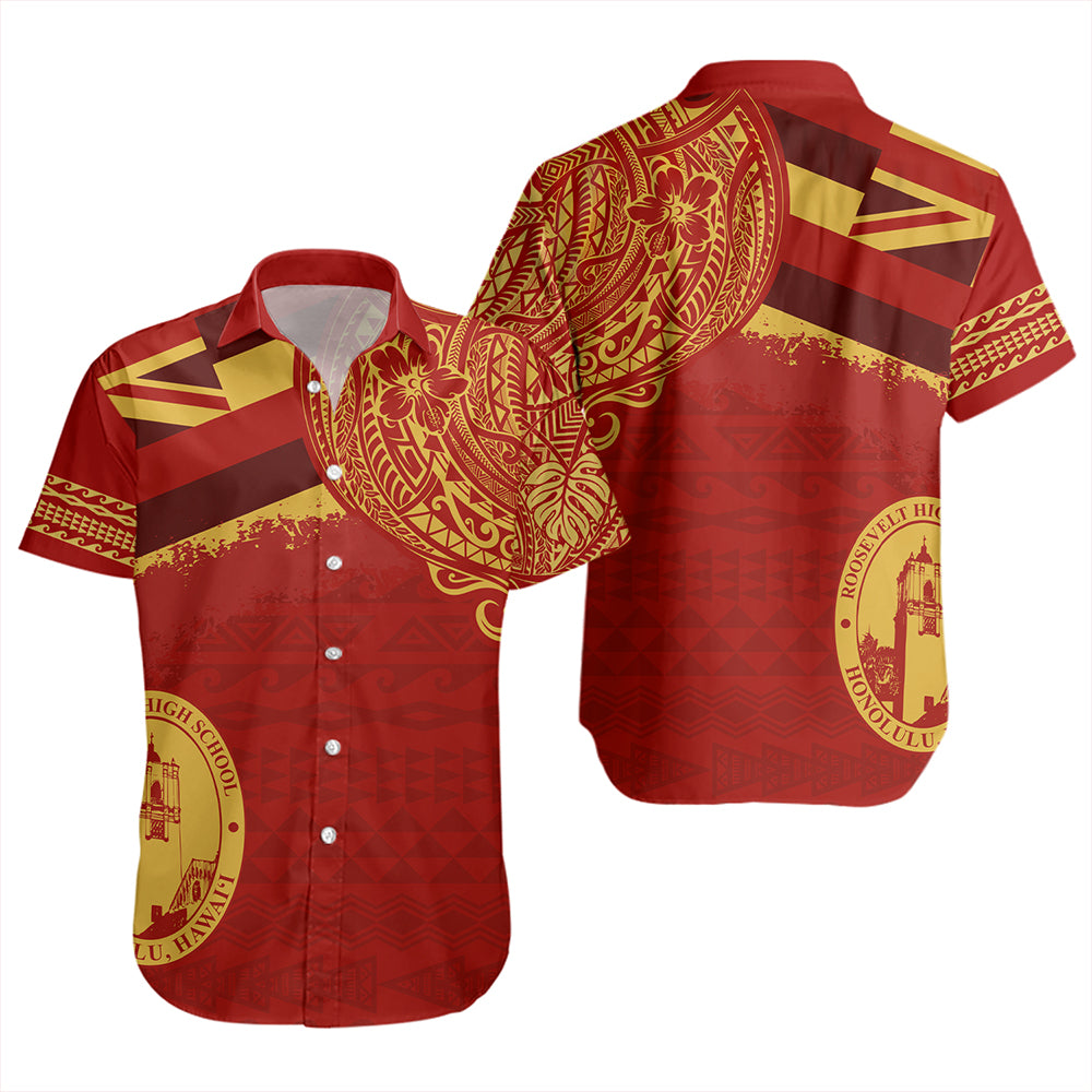 Hawaii Short Sleeve Shirt President Theodore Roosevelt High School With Crest Style