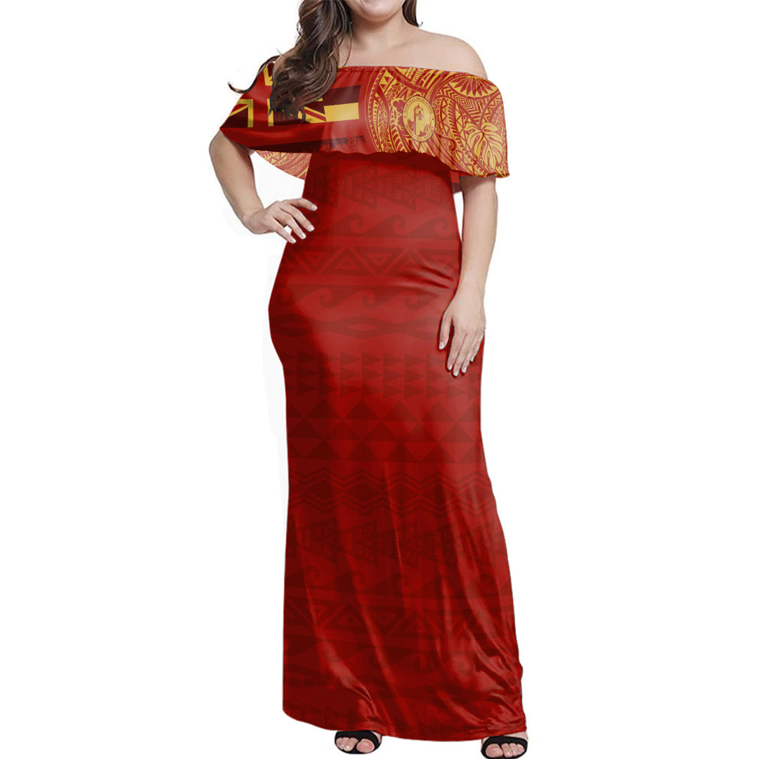 Hawaii Woman Off Shoulder Long Dress President Theodore Roosevelt High School With Crest Style