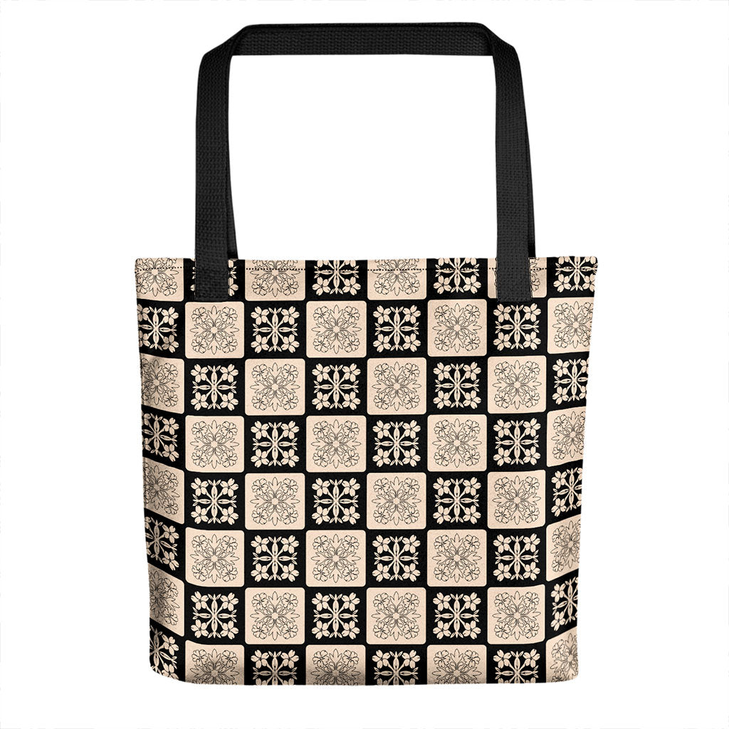 Hawaii Tote Bag Puakenikeni Lei Seamless Pattern Cream