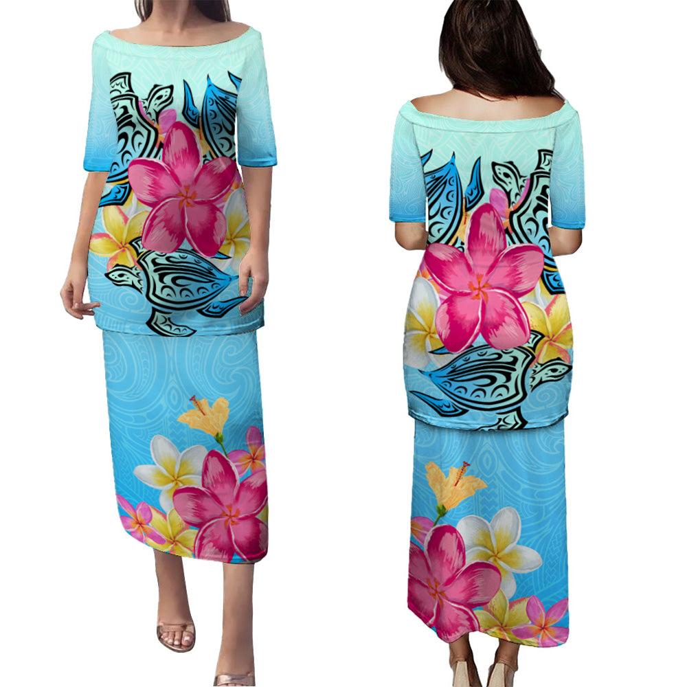Hawaii Combo Puletasi And Shirt Tropical Flowers And Turtles