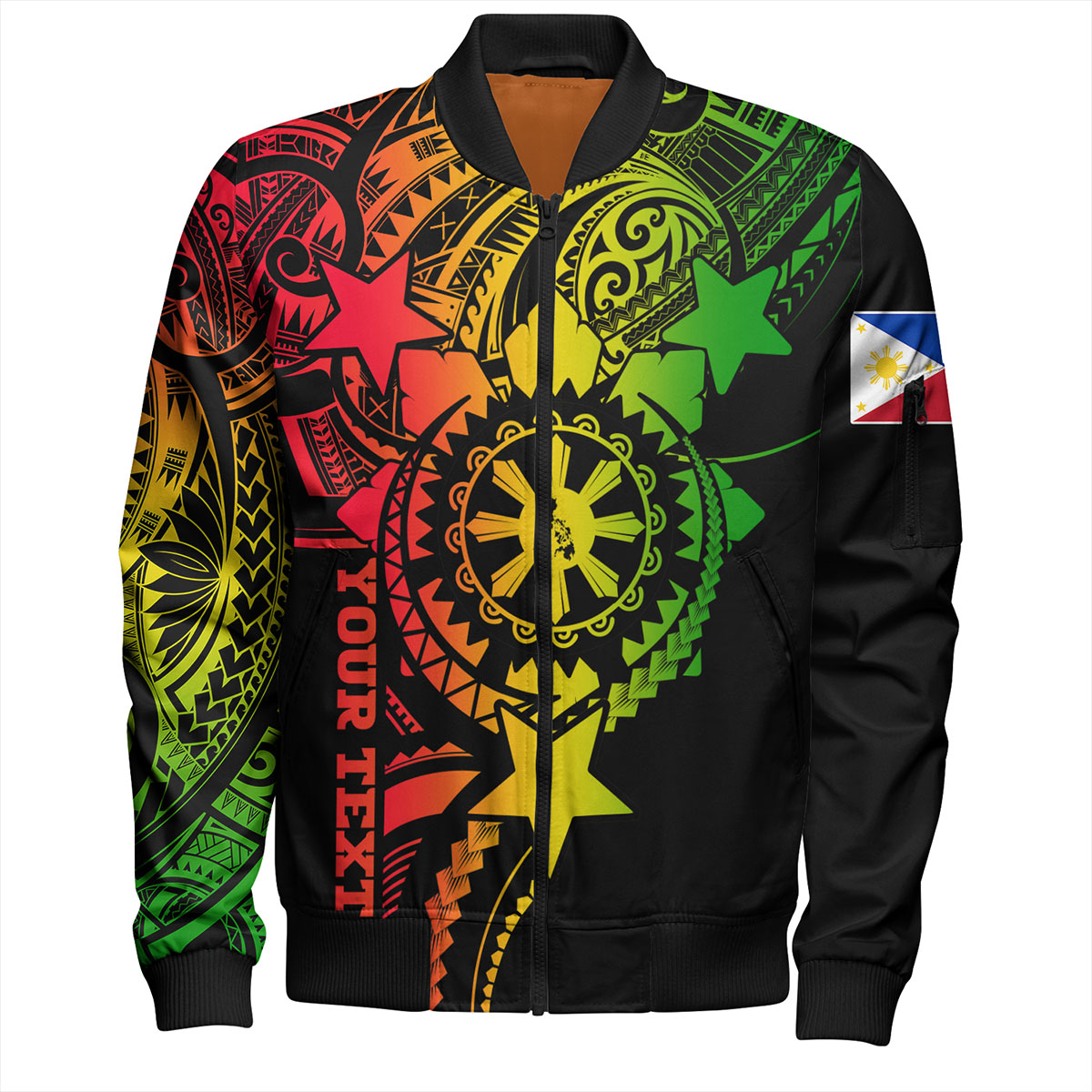 Philippines Filipinos Bomber Jacket - Proud To Be Filipino Tribal Sun Batok Reggae Style