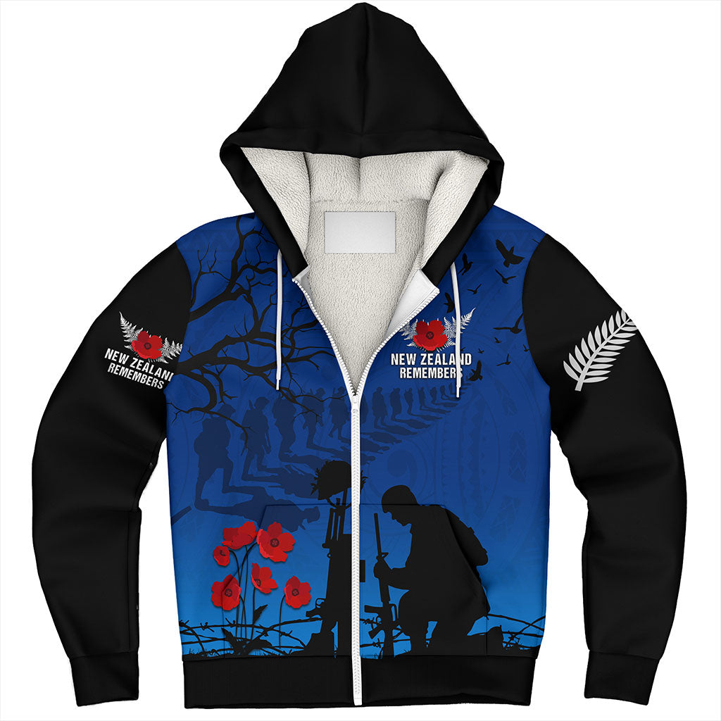 New Zealand Sherpa Hoodie Silver Fern Lest We Forget Remember