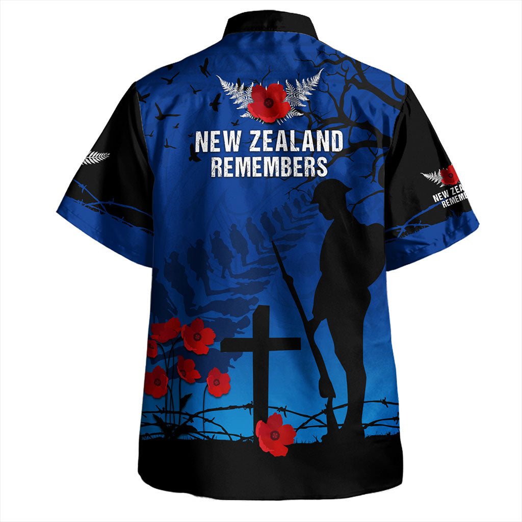New Zealand Hawaiian Shirt Silver Fern Lest We Forget Remember