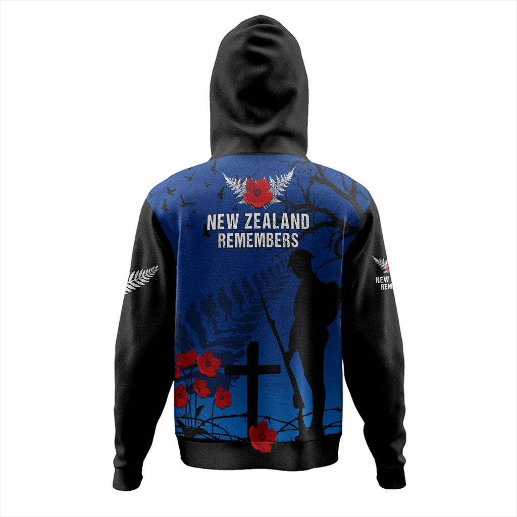 New Zealand Hoodie Silver Fern Lest We Forget Remember