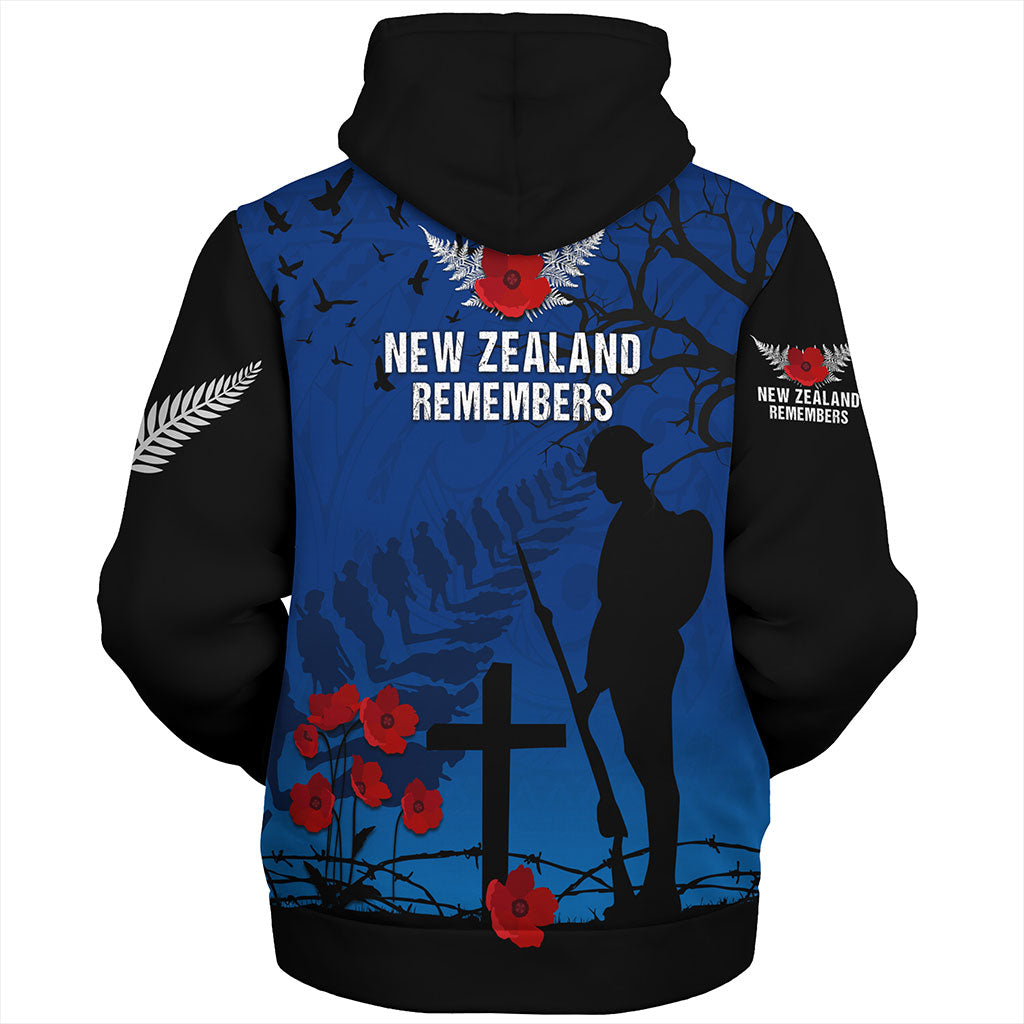 New Zealand Sherpa Hoodie Silver Fern Lest We Forget Remember