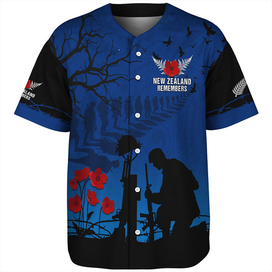New Zealand Baseball Shirt Silver Fern Lest We Forget Remember