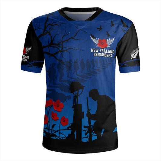 New Zealand Rugby Jersey Silver Fern Lest We Forget Remember