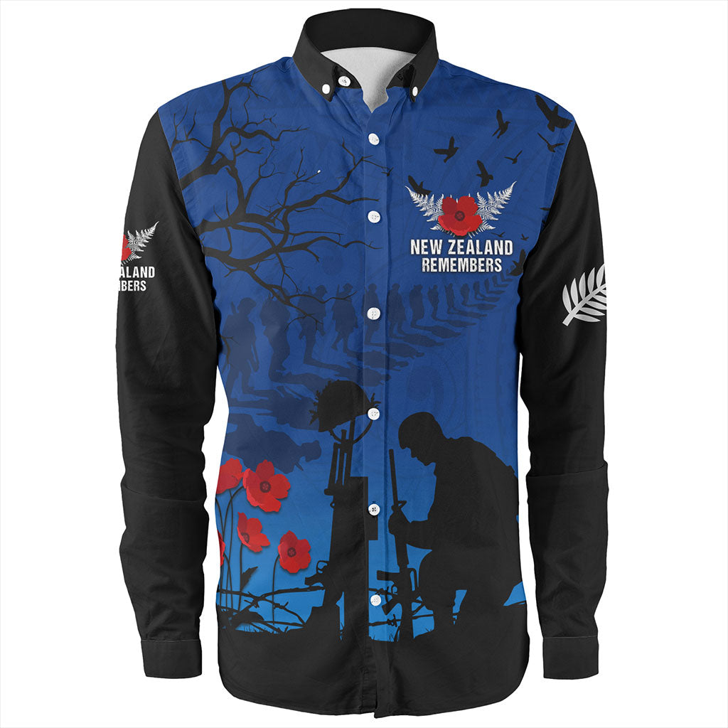 New Zealand Long Sleeve Shirt Silver Fern Lest We Forget Remember