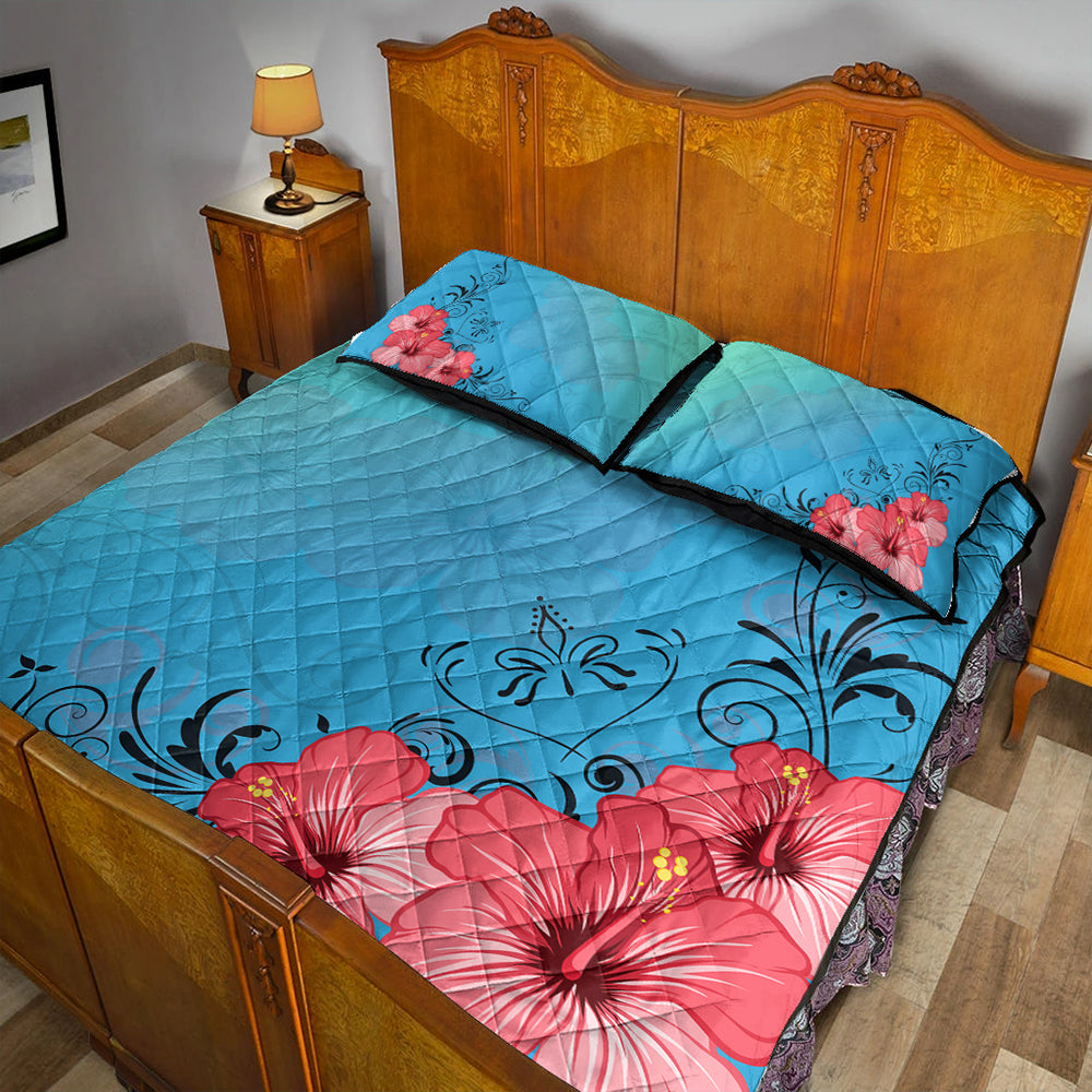 Hawaii Quilt Bed Set Hibiscus Flower Red