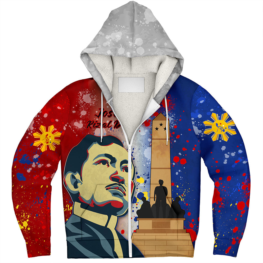 Philippines Filipinos Sherpa Hoodie Rizal Monument On Rizal Day Background Texture Brush Style