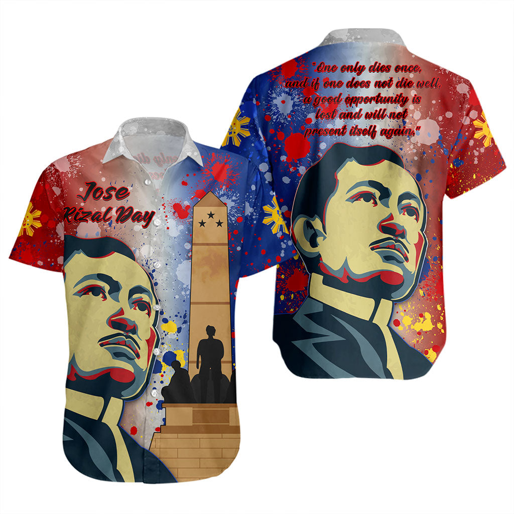 Philippines Filipinos Short Sleeve Shirt Rizal Monument On Rizal Day Background Texture Brush Style