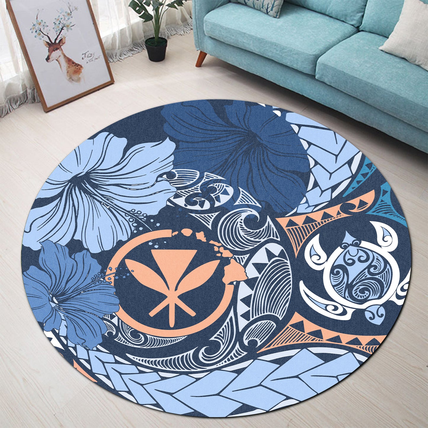 Hawaii Round Rug Kanaka Maoli Tribal Pattern