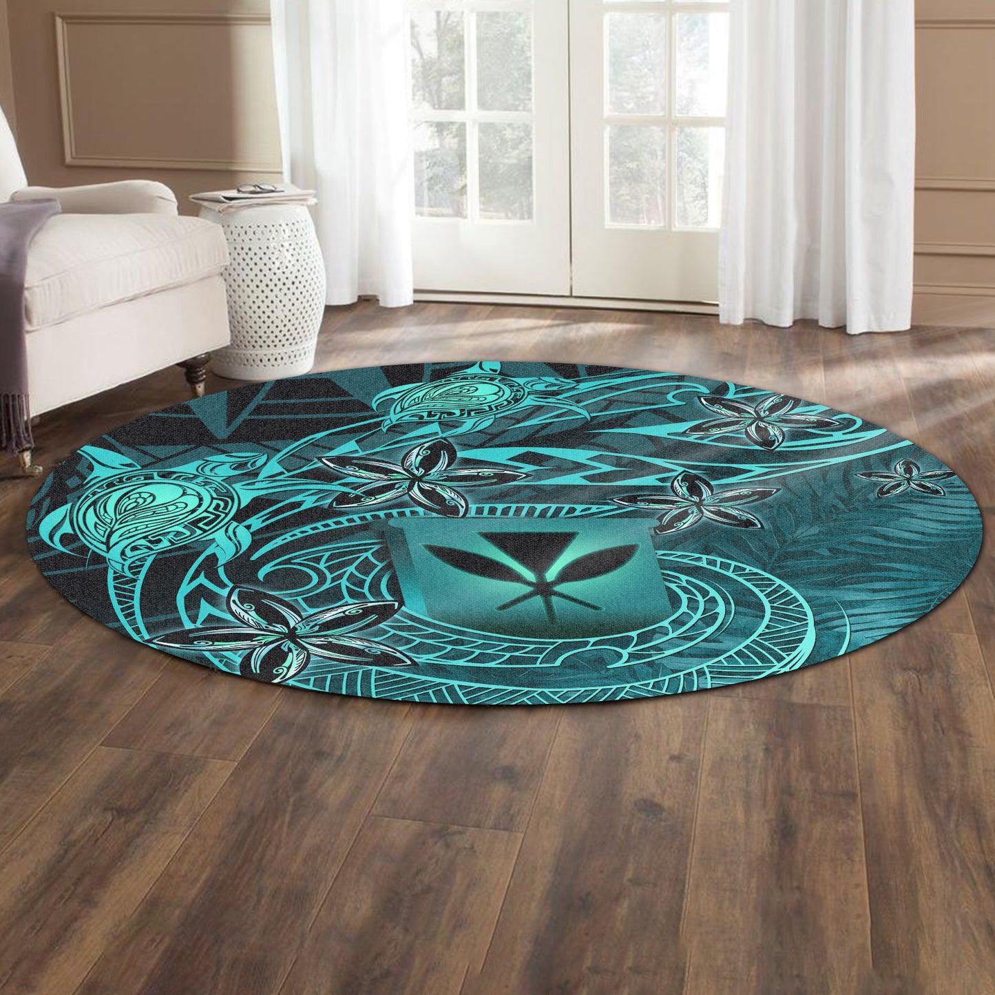 Hawaii Round Rug Kanaka Maoli Tropical Leaves Polynesian Pattern