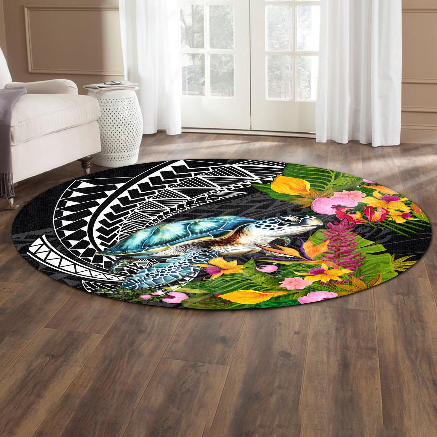 Hawaii Round Rug Turtle Ocean Spiral Polynesian Patterns
