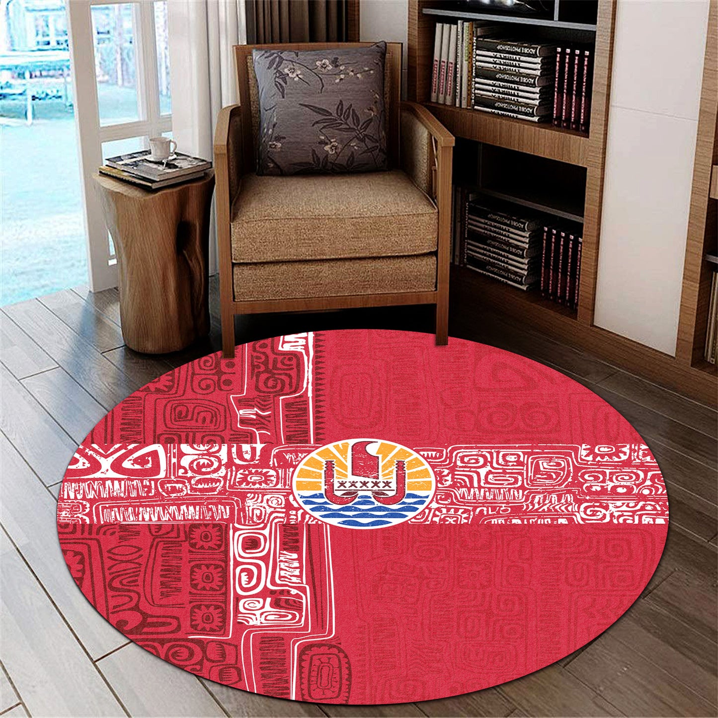 Tahiti Round Rug French Polynesia Pattern Vintage Style