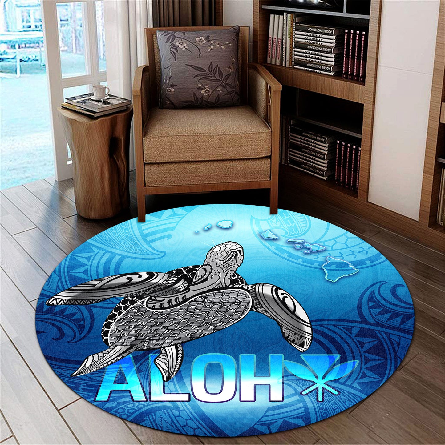 Hawaii Round Rug Aloha Turtle Ocean Style