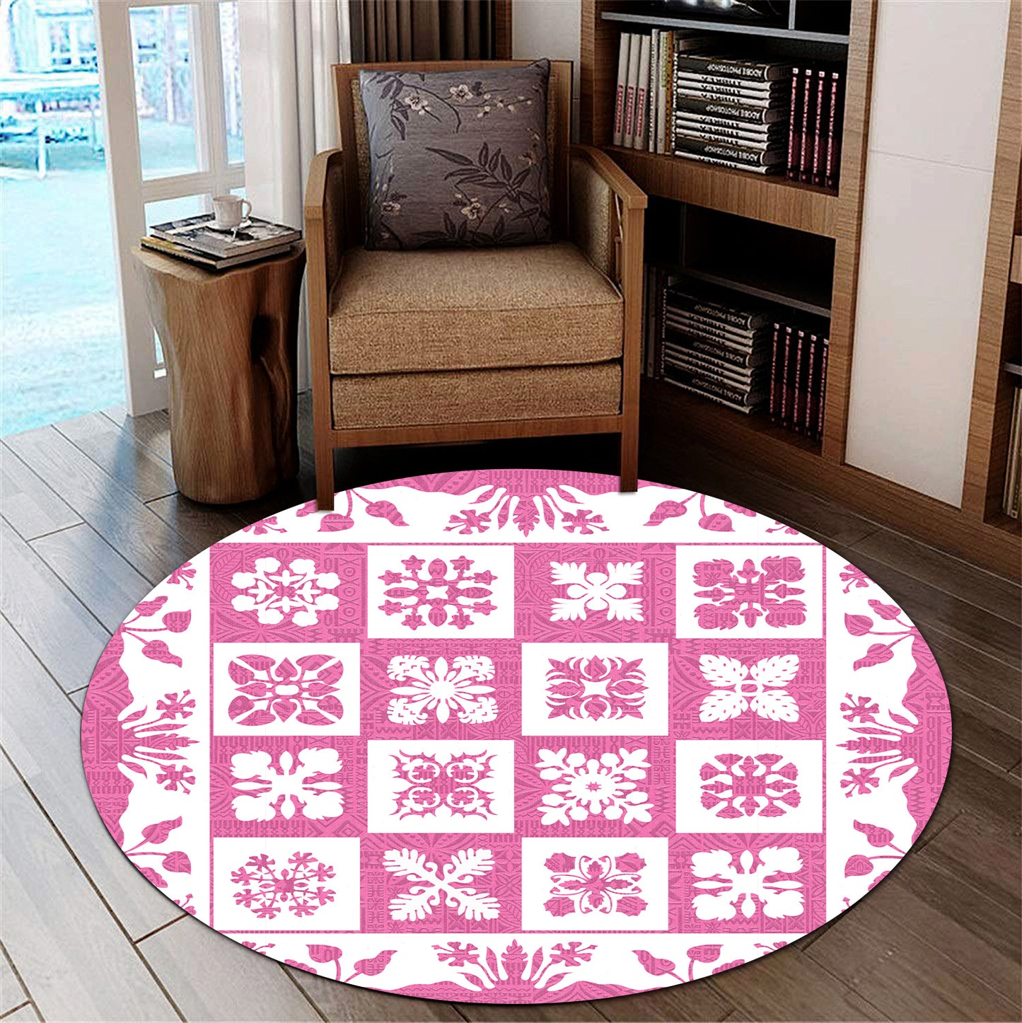Hawaii Round Rug Pink Hawaii Pattern Polynesian Color