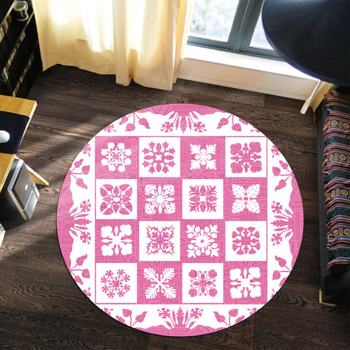 Hawaii Round Rug Pink Hawaii Pattern Polynesian Color
