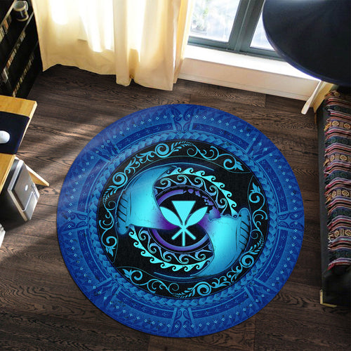 Hawaii Round Rug Manta Ray Couple Polynesian Ocean Style