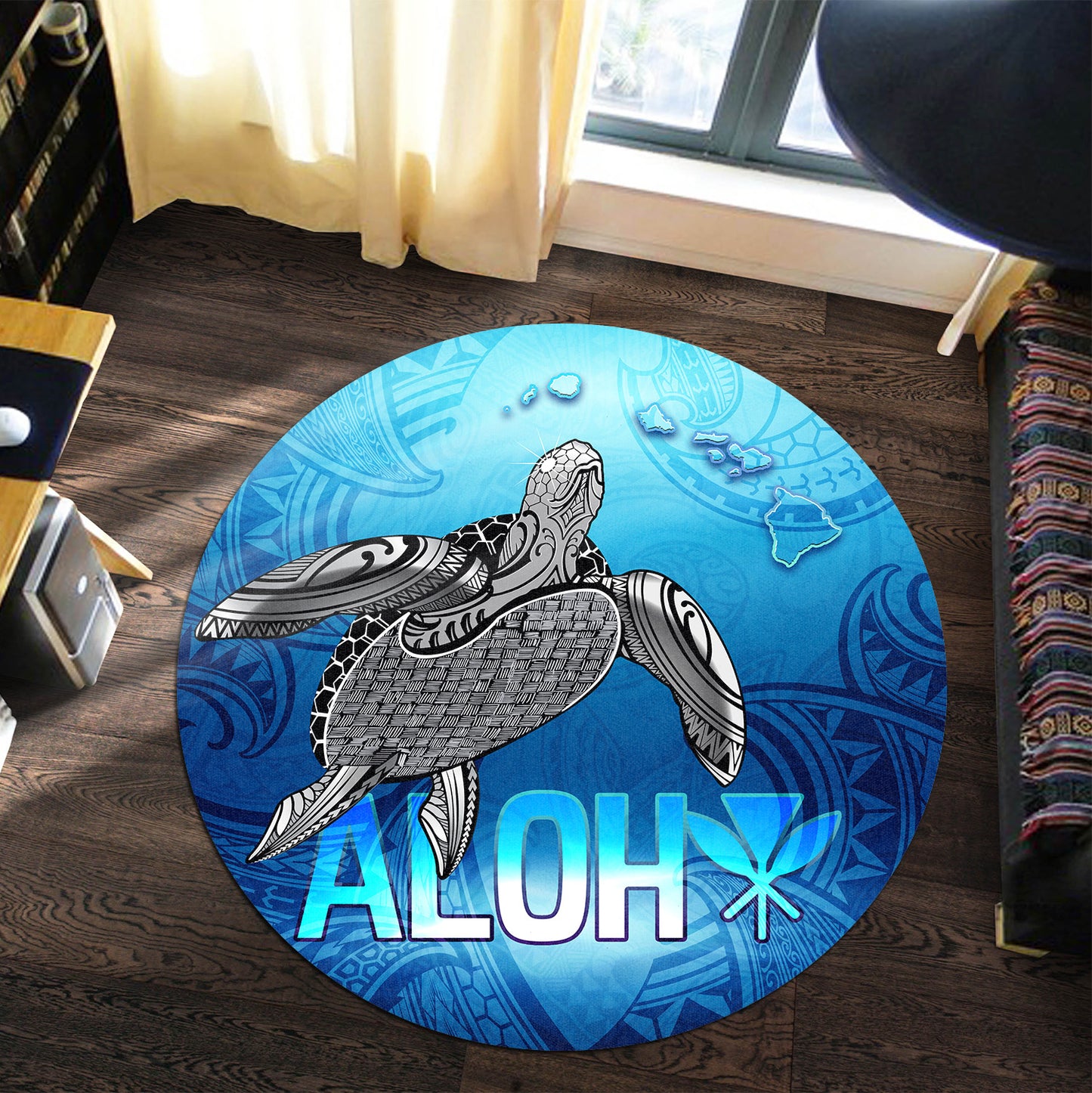 Hawaii Round Rug Aloha Turtle Ocean Style