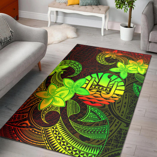Tahiti Area Rug Plumeria Flowers Vintage Style Reggae Colors