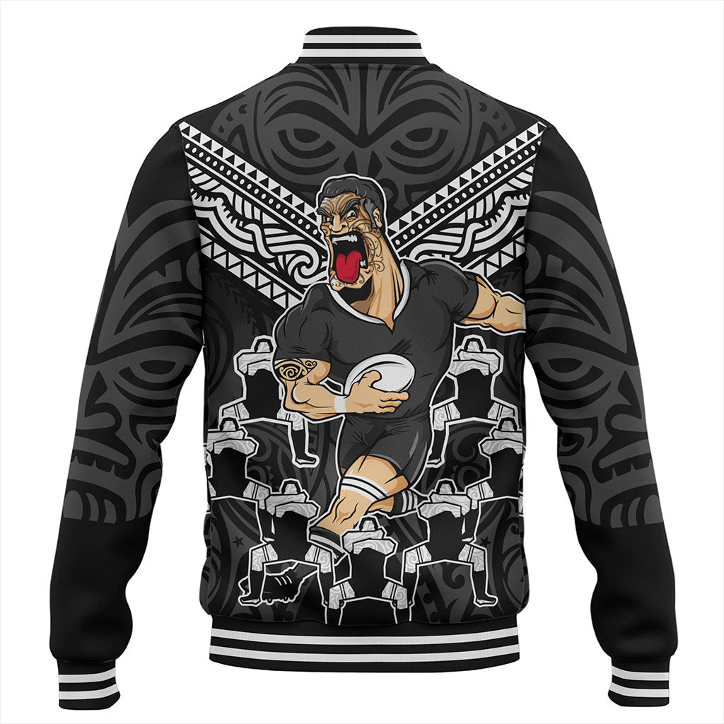New Zealand Baseball Jacket Rugby Maori Tribal Mascot Dringking Style