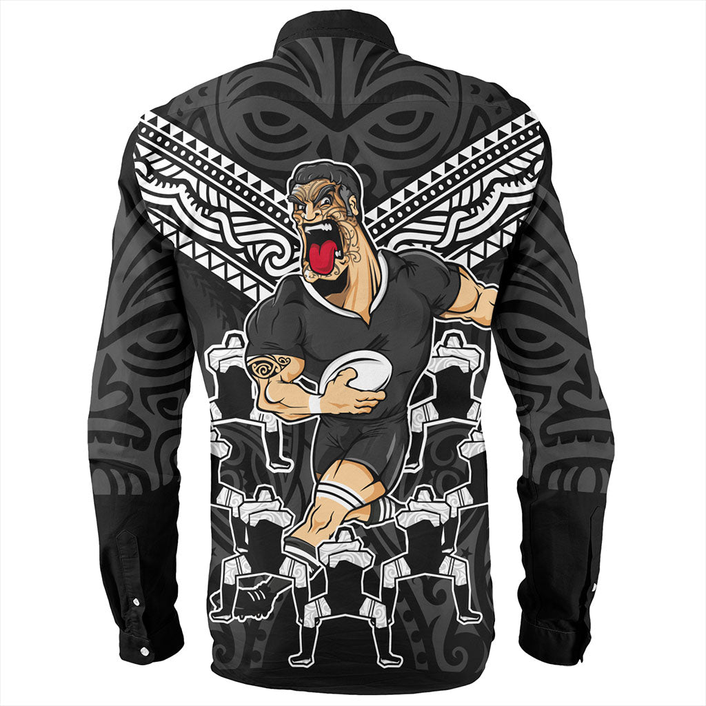 New Zealand Long Sleeve Shirt Rugby Maori Tribal Mascot Dringking Style