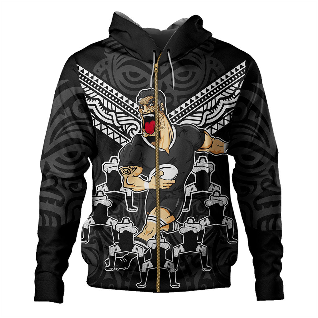 New Zealand Hoodie Rugby Maori Tribal Mascot Dringking Style