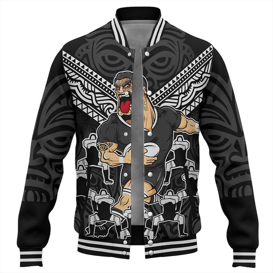 New Zealand Baseball Jacket Rugby Maori Tribal Mascot Dringking Style