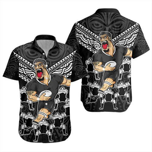 New Zealand Short Sleeve Shirt Rugby Maori Tribal Mascot Dringking Style