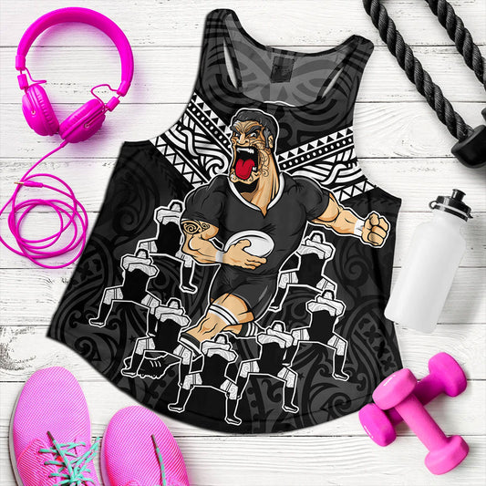 New Zealand Women Tank Rugby Maori Tribal Mascot Dringking Style