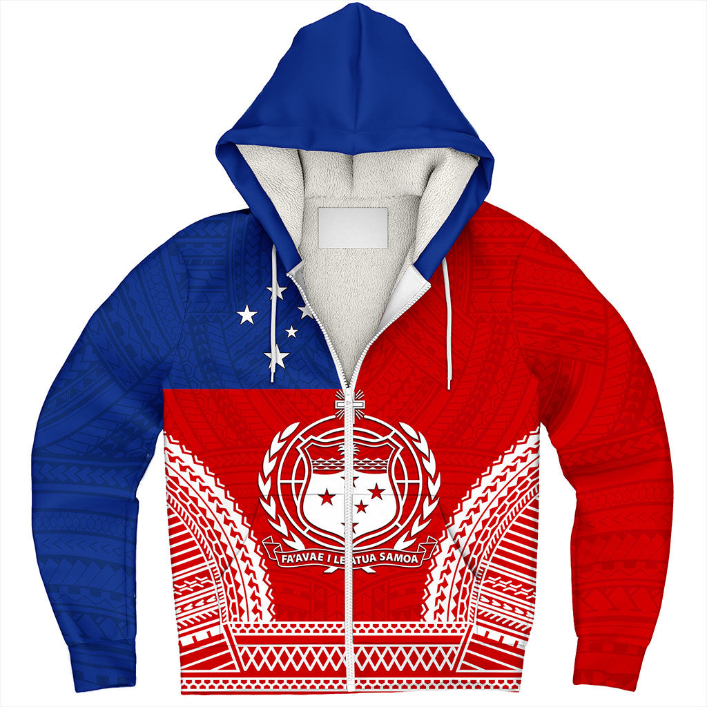 Samoa Sherpa Hoodie Flag Tribal Tatau Pattern