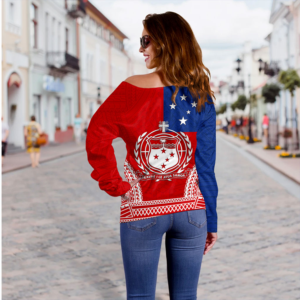 Samoa Off Shoulder Sweatshirt Flag Tribal Tatau Pattern