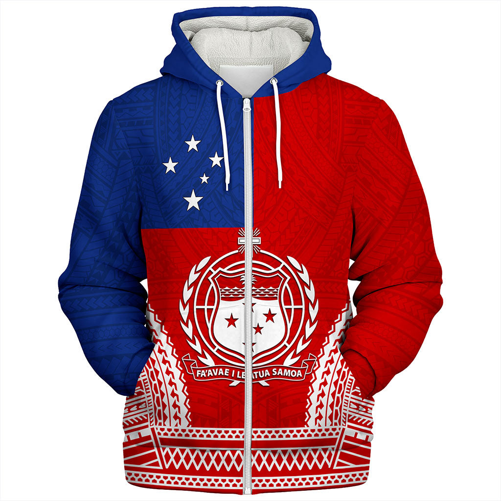 Samoa Sherpa Hoodie Flag Tribal Tatau Pattern