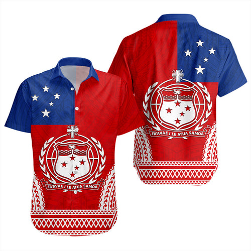 Samoa Short Sleeve Shirt Flag Tribal Tatau Pattern