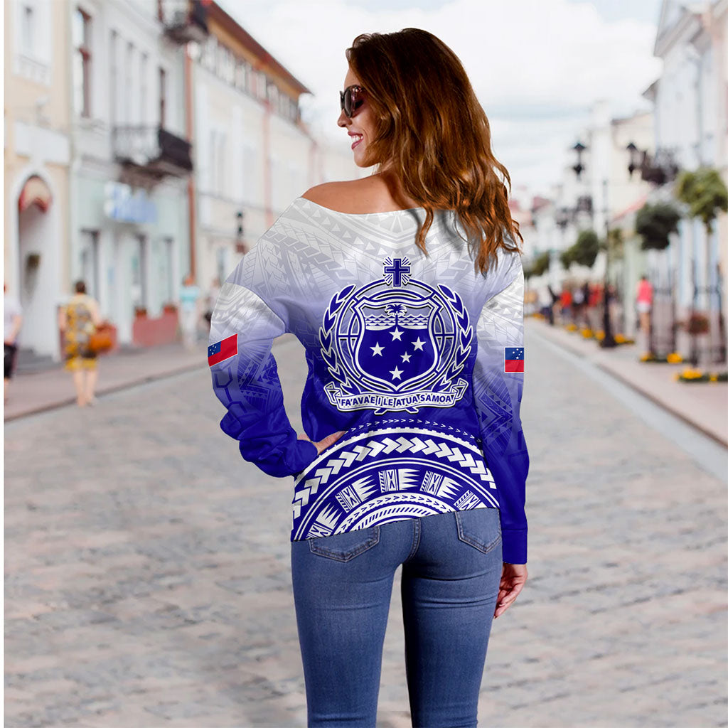 Samoa Off Shoulder Sweatshirt Polynesian Tribal Island Design