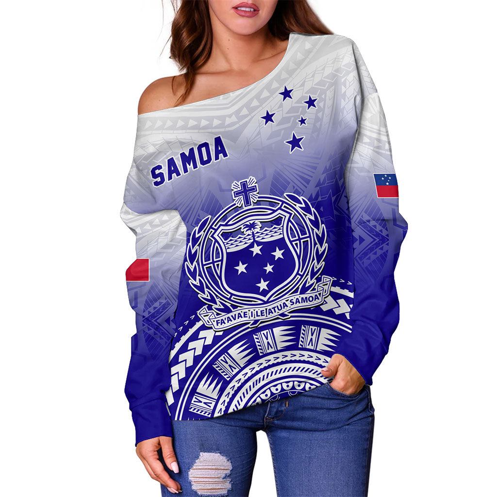 Samoa Off Shoulder Sweatshirt Polynesian Tribal Island Design