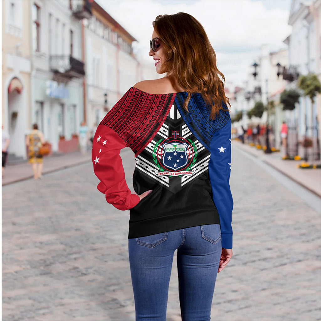 Samoa Off Shoulder Sweatshirt Tribal Pacific Design
