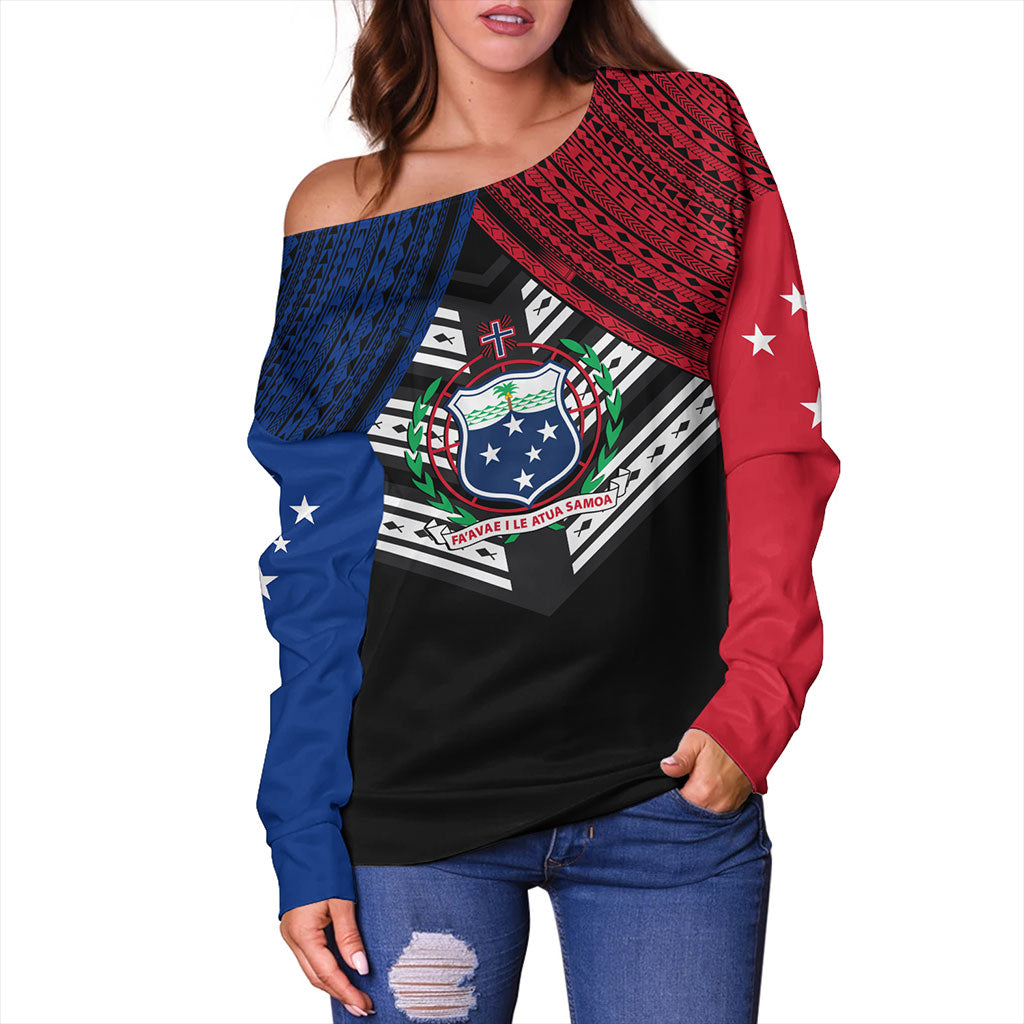 Samoa Off Shoulder Sweatshirt Tribal Pacific Design