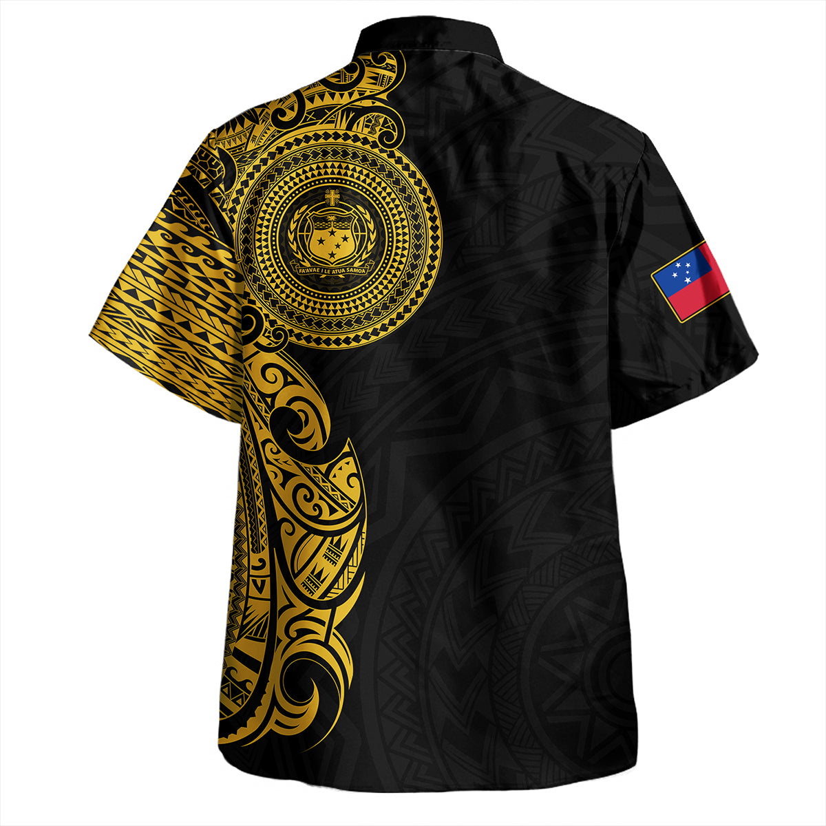 Samoa Hawaiian Shirt Custom Polynesian Half Sleeve Gold Tattoo With Seal Black