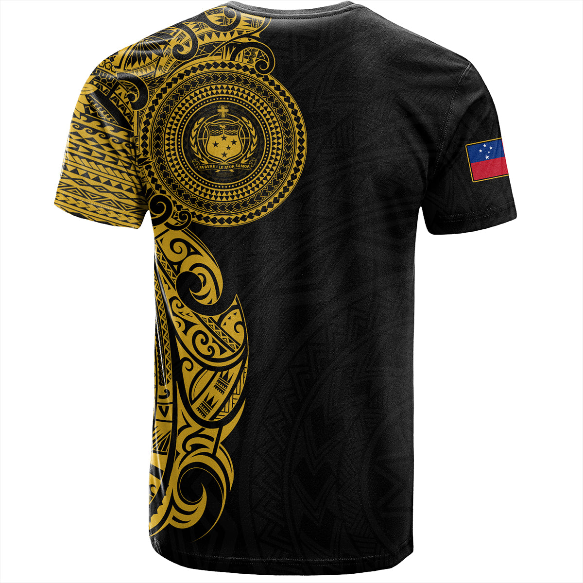 Samoa T-Shirt Custom Polynesian Half Sleeve Gold Tattoo With Seal Black