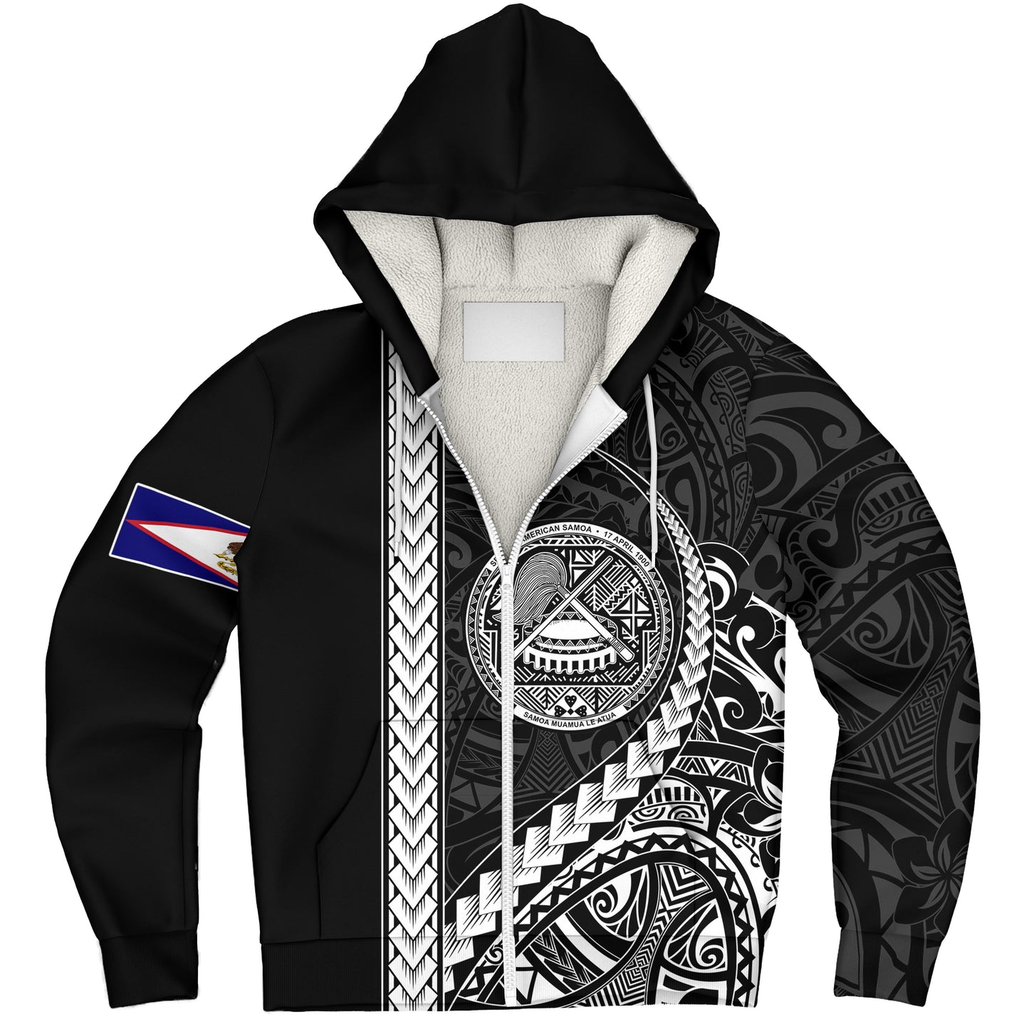 American Samoa Sherpa Hoodie Samoa Tribal Polynesian Coat Of Arms