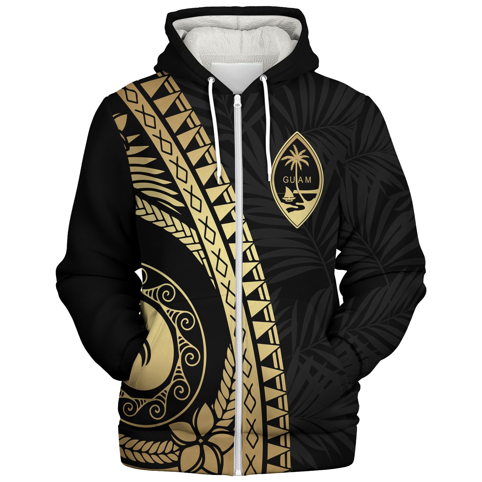 Guam Sherpa Hoodie Tribal Pattern Golden
