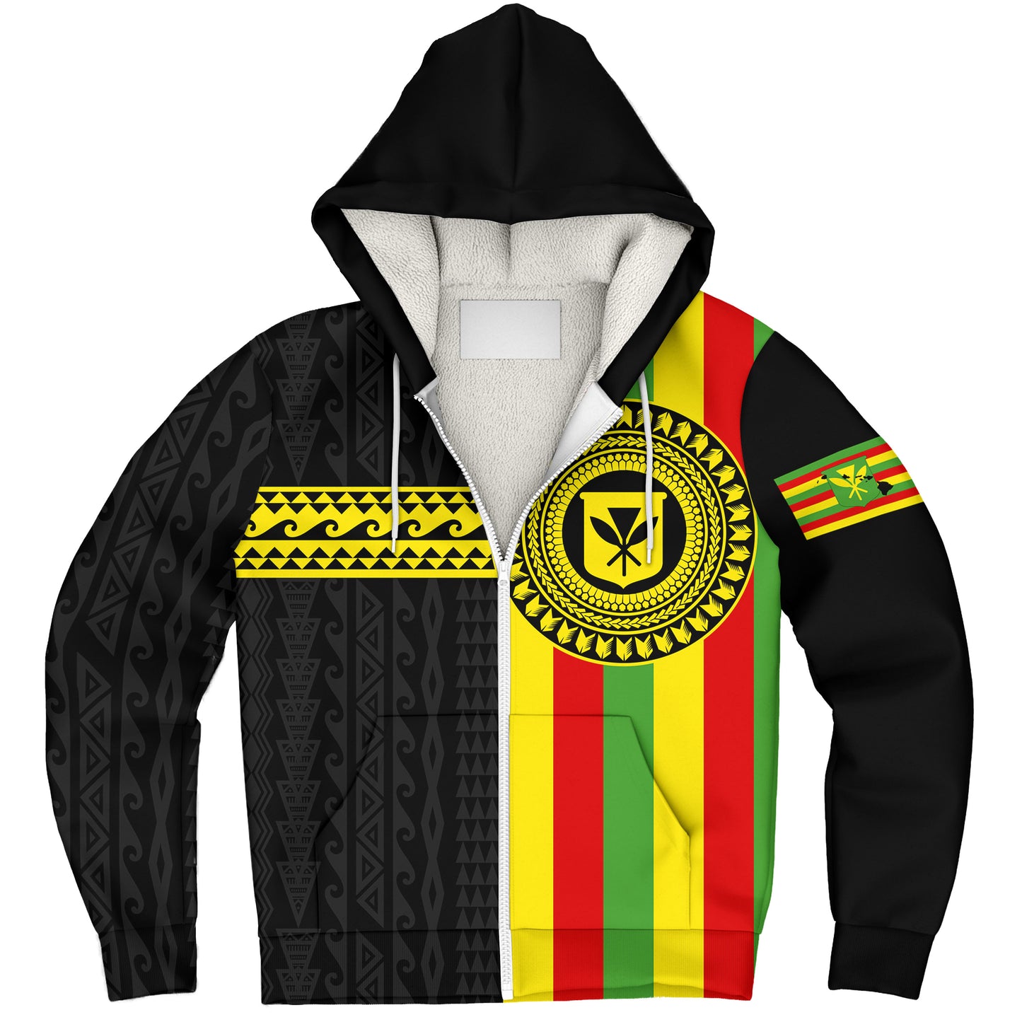 Hawaii Sherpa Hoodie Kanaka Maoli Flag Polynesian
