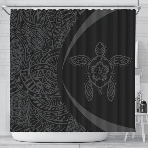 Hawaii Shower Curtain Turtle Hibiscus Lauhala Black Gray Circle