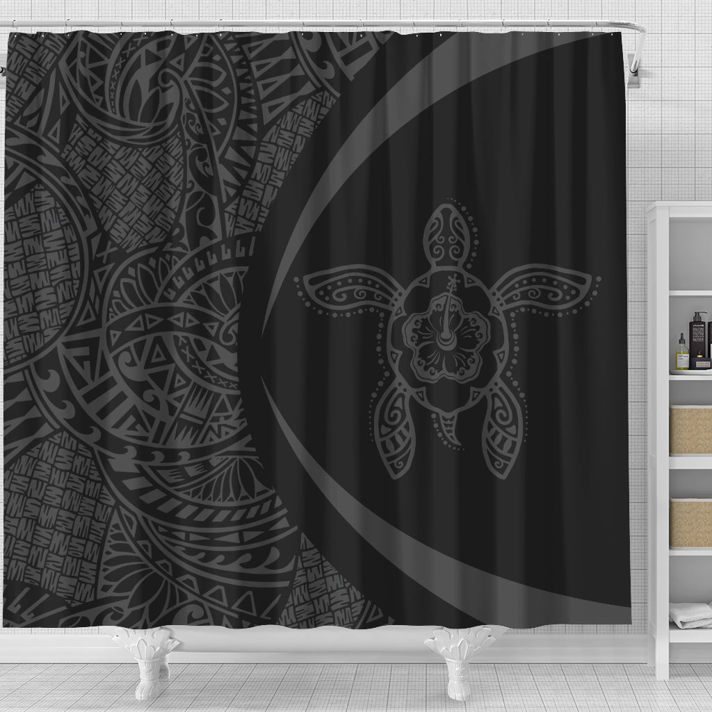 Hawaii Shower Curtain Turtle Hibiscus Lauhala Black Gray Circle