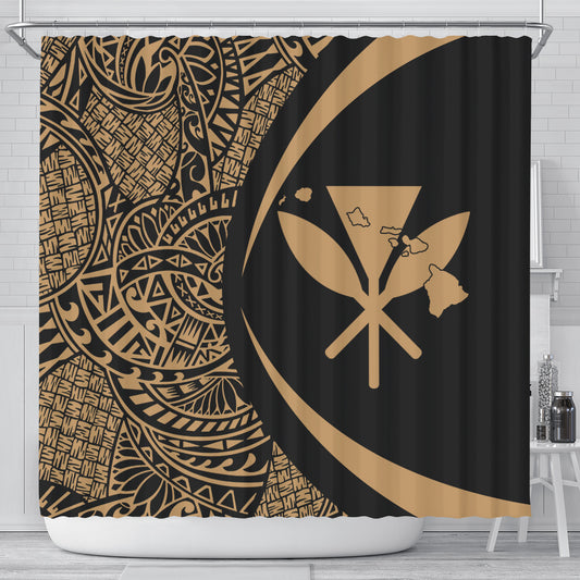 Hawaii Shower Curtain Kanaka Maoli Hawaiian Map Lauhala Gold Circle