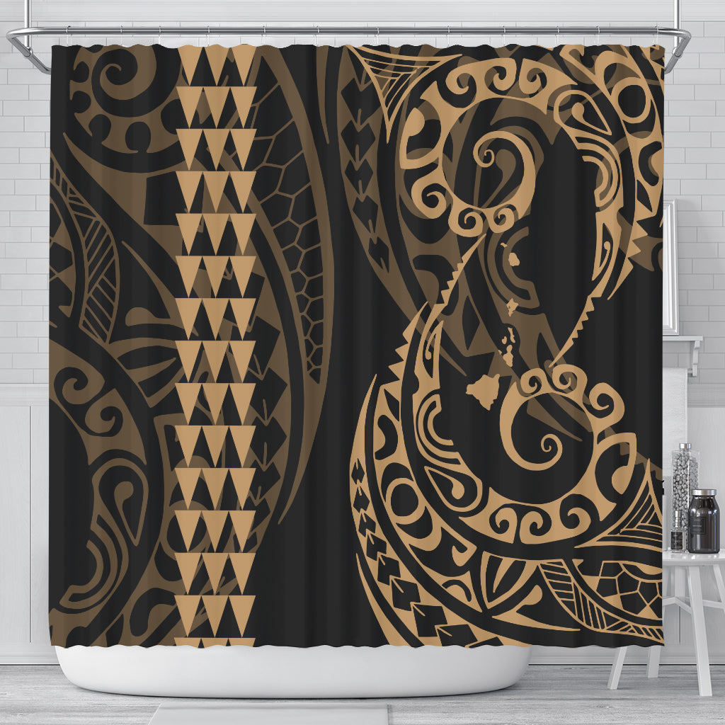 Hawaii Shower Curtain Hawaiian Map Kakau Style Gold